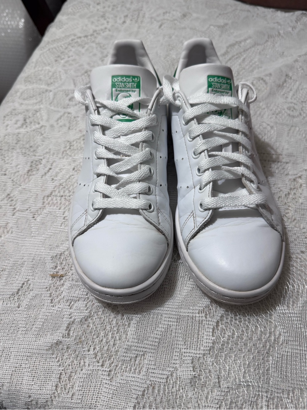 adidas Stan Smith White Leather Sneakers with Green Accents - Women